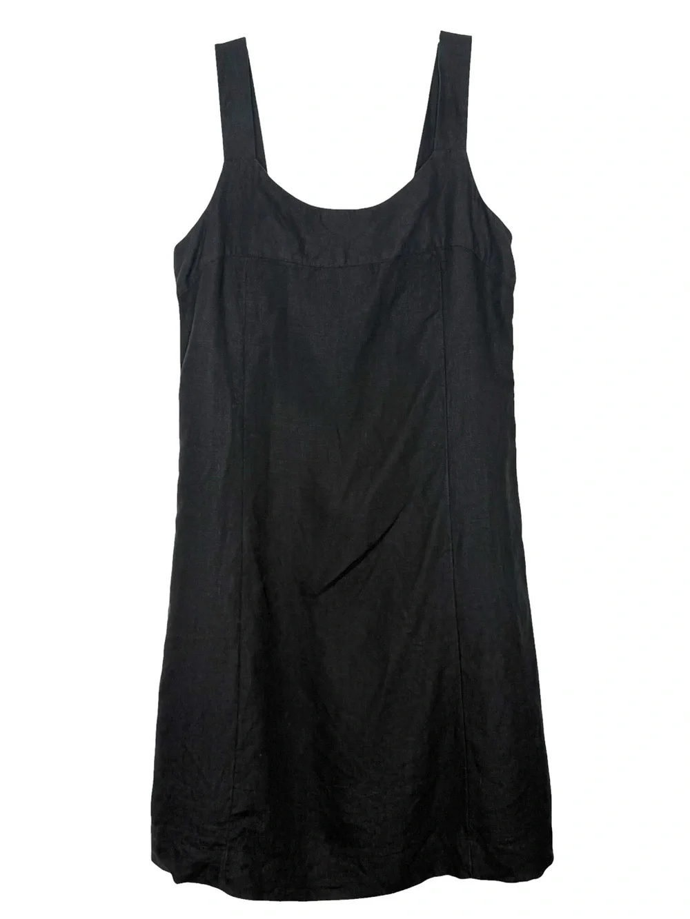 J.Jill Apron Pinafore Midi Dress 10 Black Scoop Neck 100% Linen Cottagecore - Picture 1 of 8